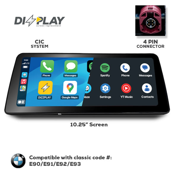 10.25" DIZZPLAY for BMW 3 series (E90/E91/E92/E93) 2009-2012 equipped with the CIC system.