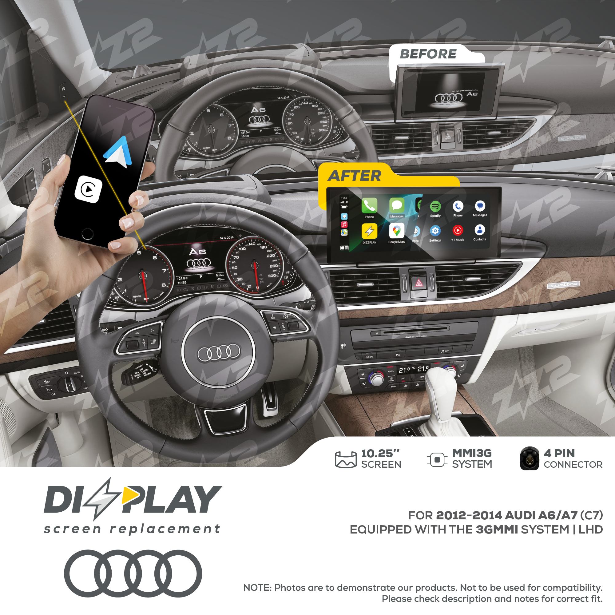 10.25" DIZZPLAY for AUDI A6/A7 (C7) 2012-2014 equipped with the 3G MMI - LHD