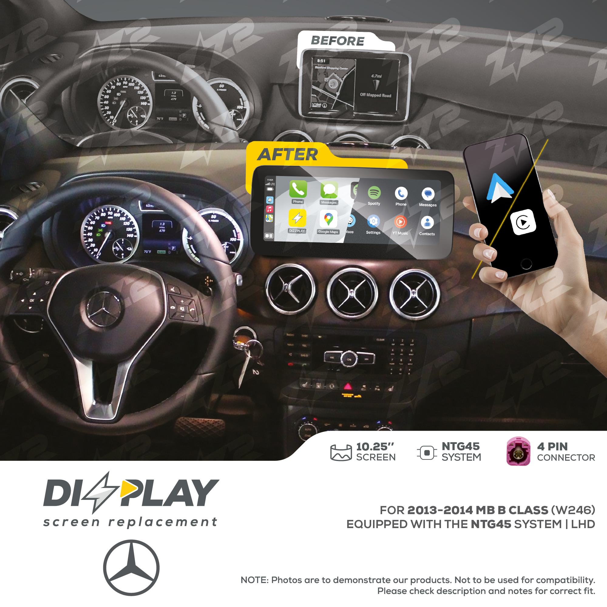 10.25" DIZZPLAY for MB B Class (W246) 2013-2014 equipped with the NTG45 - LHD.