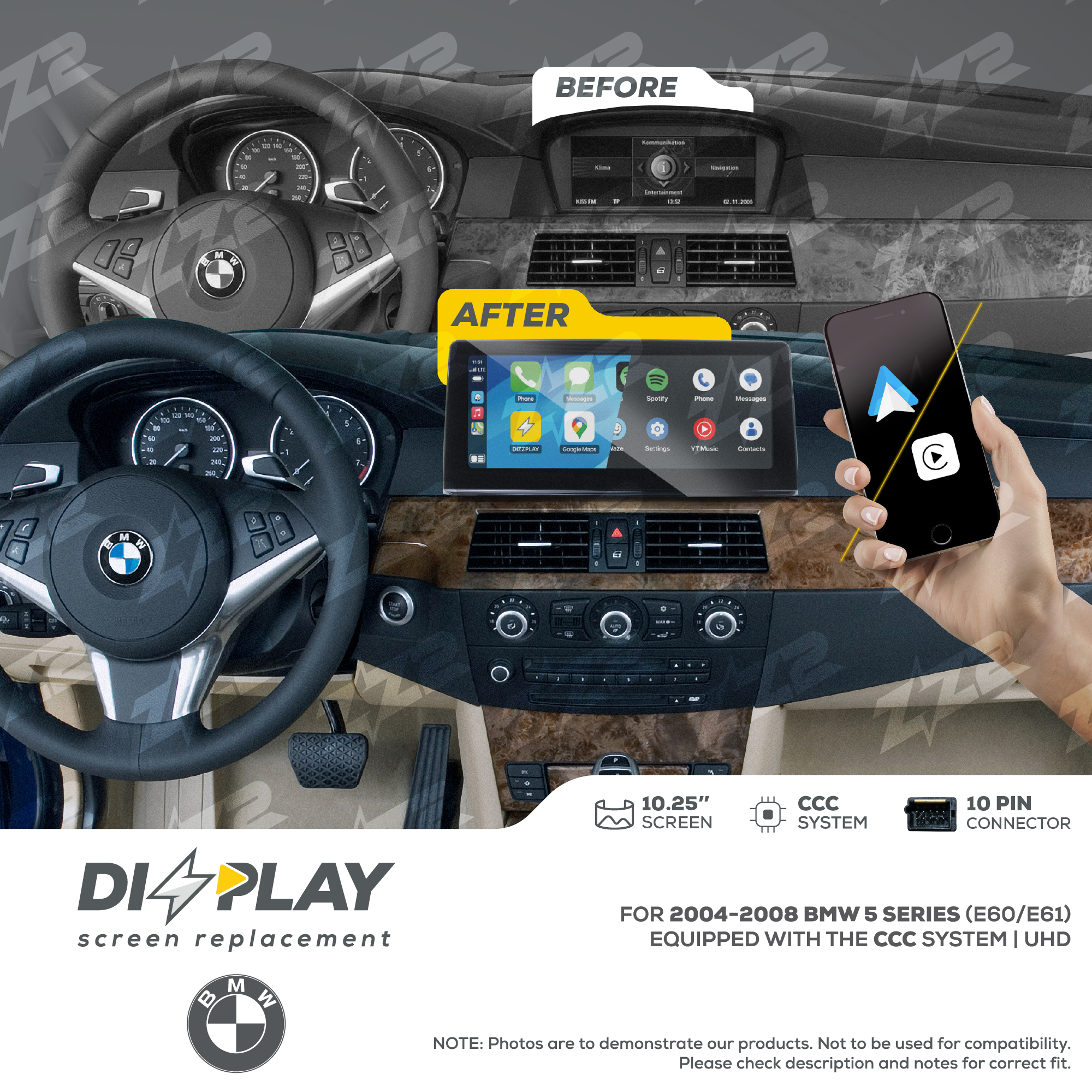 10.25" DIZZPLAY for BMW 5 Series (E60/E61) 2004-2008 equipped with the CCC* system - UHD
