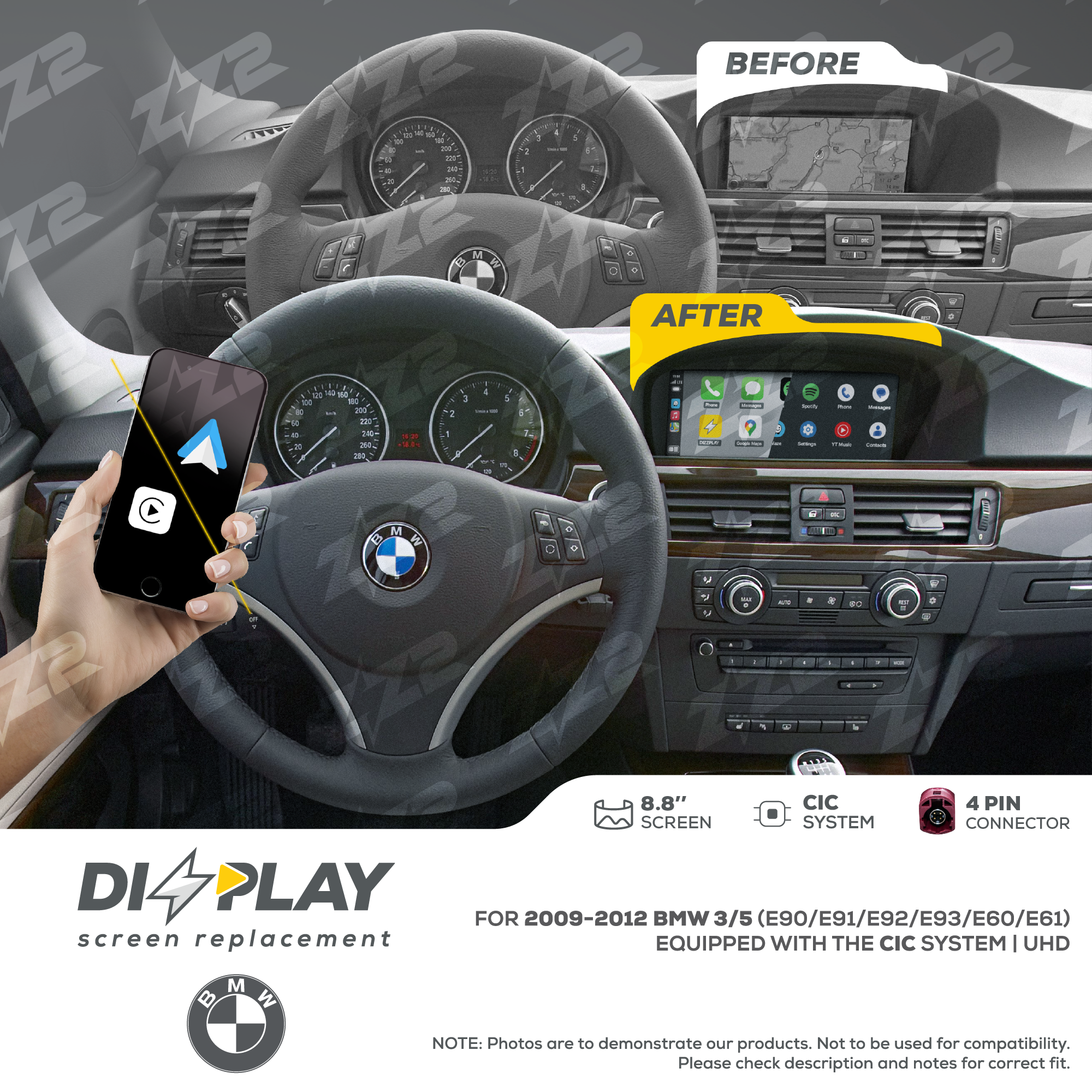 8.8" DIZZPLAY for BMW 3/5 (E90/E91/E92/E93/E60/E61) 2009-2012 equipped with the CIC* system - UHD