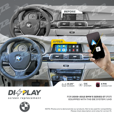 10.25" DIZZPLAY for BMW 5 series GT (F07) 2009-2012 equipped with the CIC* system.