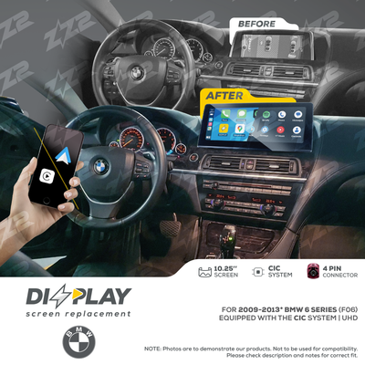 10.25" DIZZPLAY for BMW 6 series (F06) 2009-2013 equipped with the CIC* system.