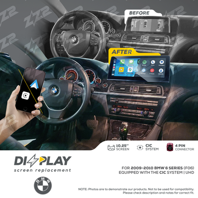 10.25" DIZZPLAY for BMW 6 series (F06) 2009-2010 equipped with the CIC* system.