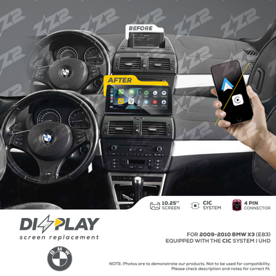10.25" DIZZPLAY for BMW X3 (E83) 2009-2010 equipped with the CIC* system.