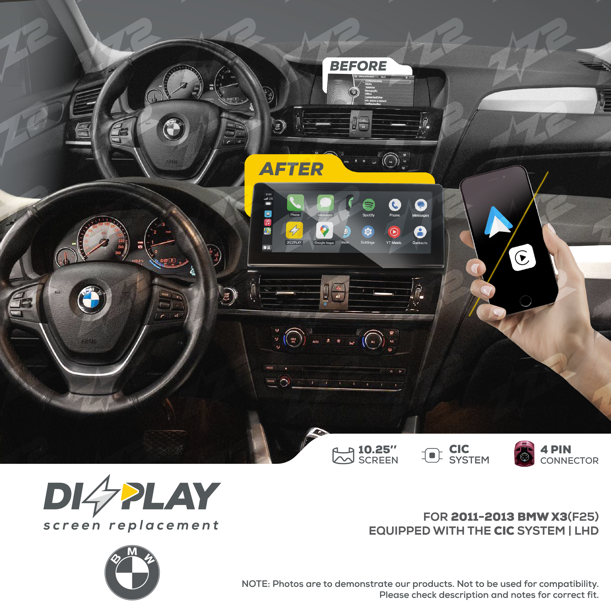 10.25" DIZZPLAY for BMW X3 (F25) 2011-2013 equipped with the CIC* system - LHD