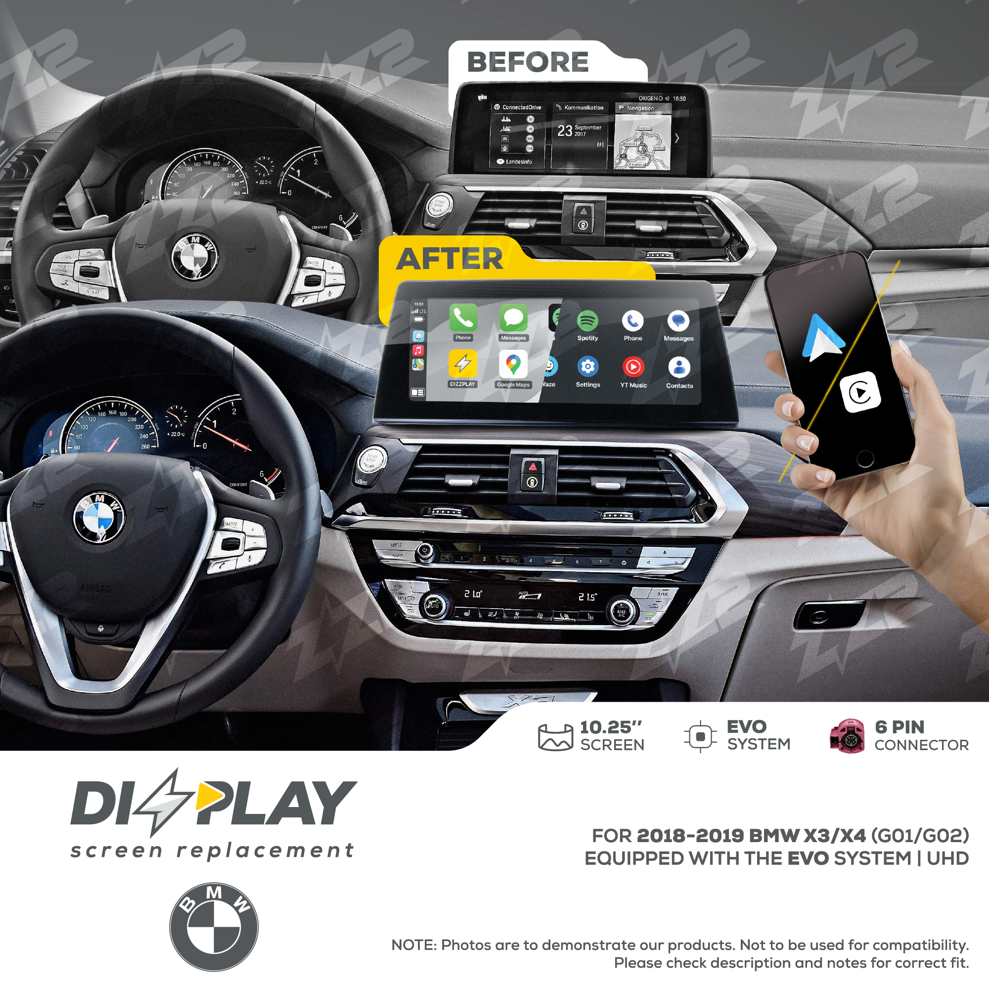 10.25" DIZZPLAY for BMW X3/X4 (G01/G02) 2018-2019 equipped with the EVO system - UHD