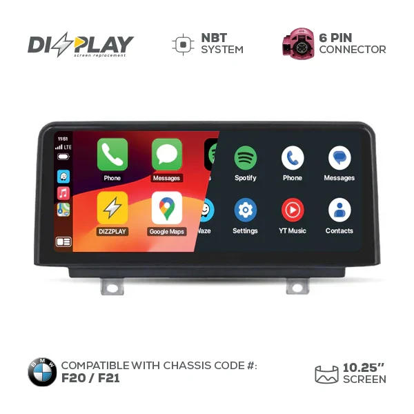 10.25" DIZZPLAY for BMW 1/2 series (F20/F21) 2012-2017 equipped with the NBT* system.