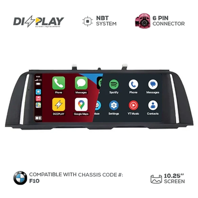 10.25" DIZZPLAY for BMW 5 series (F10) 2013-2015 equipped with the NBT* system.