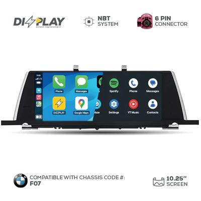 10.25" DIZZPLAY for BMW 5 series GT (F07) 2013-2017 equipped with the NBT* system.