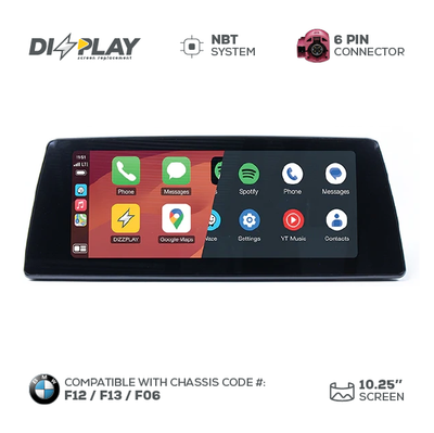 10.25" DIZZPLAY for BMW 6 series (F12/F13/F06) 2012-2017 equipped with the NBT* system.