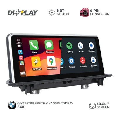 10.25" DIZZPLAY for BMW X1 (F48) 2015-2017 equipped with the NBT* system.