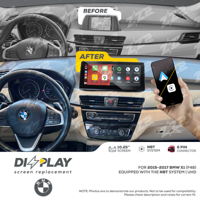 10.25" DIZZPLAY for BMW X1 (F48) 2015-2017 equipped with the NBT* system.