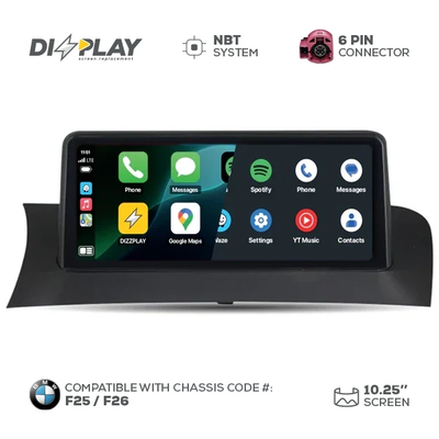 10.25" DIZZPLAY for BMW X3/X4 (F25/F26) 2013-2016 equipped with the NBT* system - UHD.