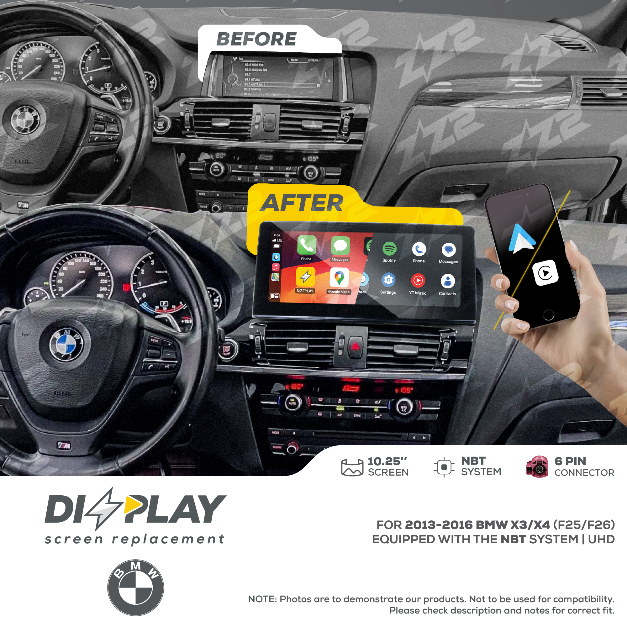 10.25" DIZZPLAY for BMW X3/X4 (F25/F26) 2013-2016 equipped with the NBT* system - UHD.