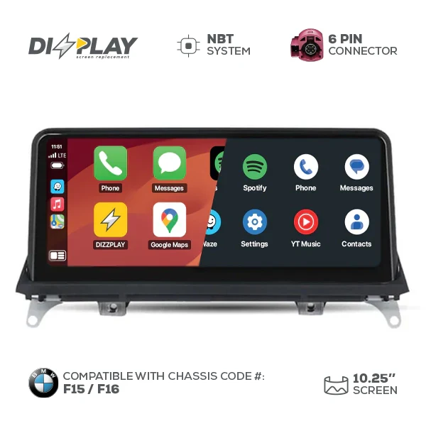 10.25" DIZZPLAY for BMW X5/X6 (F15/F16) 2013-2016 equipped with the NBT* system - UHD.