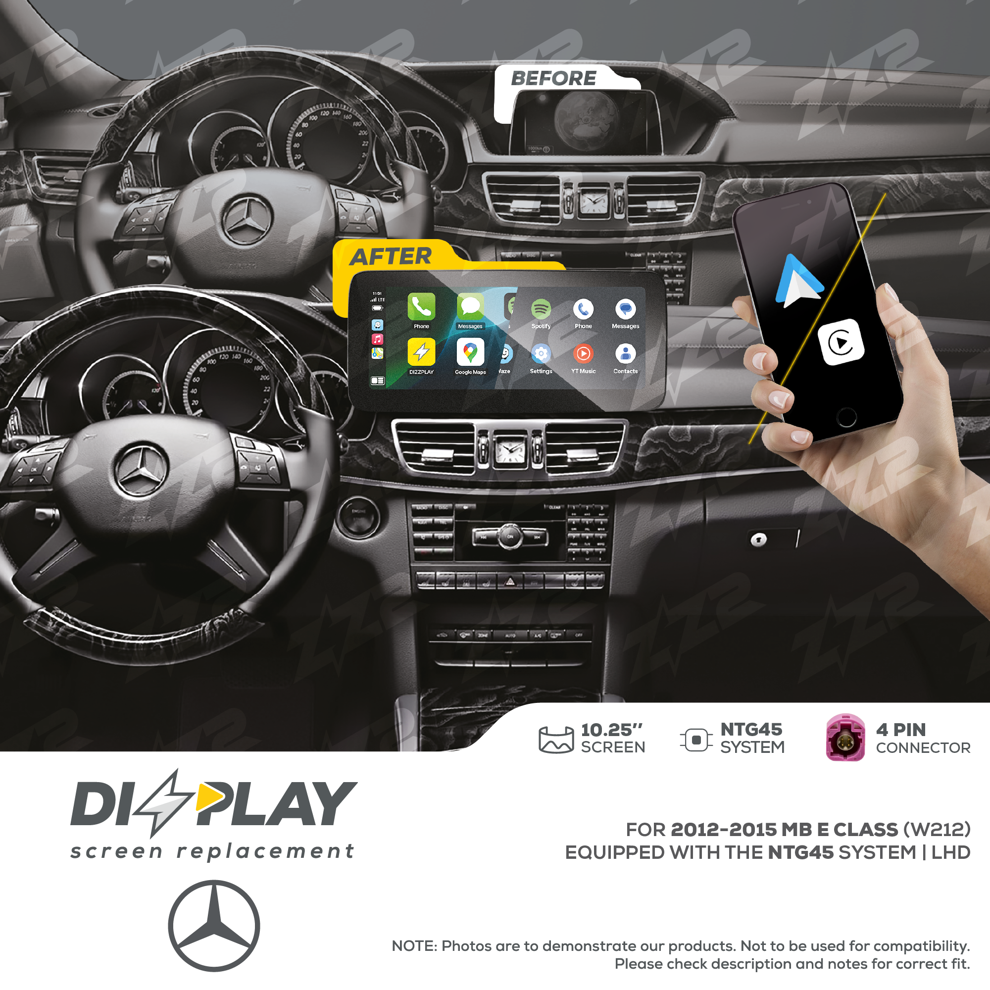 10.25" DIZZPLAY for MB E Class (W212) 2012-2015 equipped with the NTG45 - LHD.