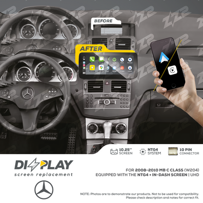 10.25" DIZZPLAY for MB C Class (W246) 2008-2010 equipped with the NTG4 + In-dash screen - UHD.