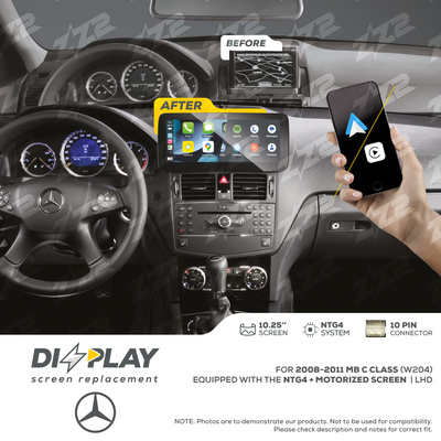 10.25" DIZZPLAY for MB C Class (W204) 2008-2011 equipped with the NTG4 + Motorized screen - LHD.