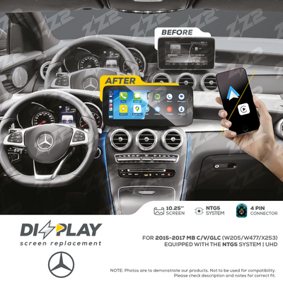 10.25" DIZZPLAY for MB C/V/GLC (W205/W477/X253) 2015-2019 equipped with the NTG5 - UHD.
