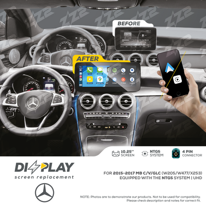 10.25" DIZZPLAY for MB C/V/GLC (W205/W477/X253) 2015-2019 equipped with the NTG5 - UHD.