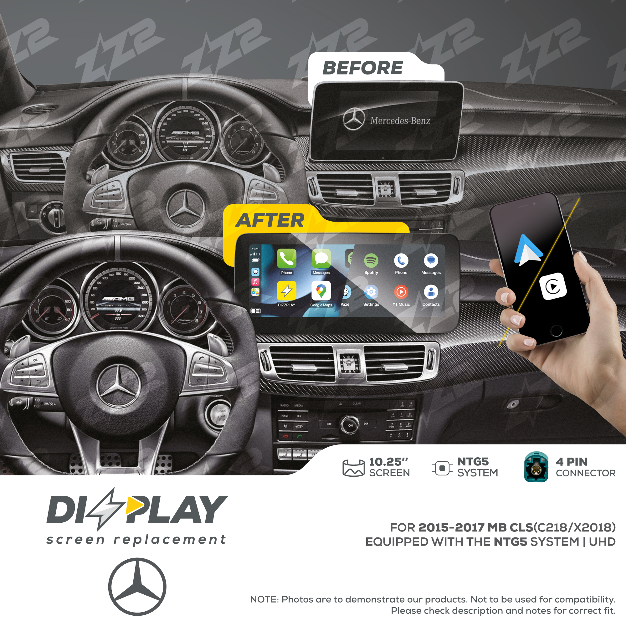 10.25" DIZZPLAY for MB CLS (C218/X218) 2015-2017 equipped with the NTG5 - UHD