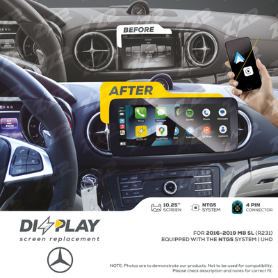10.25" DIZZPLAY for MB SL (R231) 2016-2019 equipped with the NTG5 - UHD.
