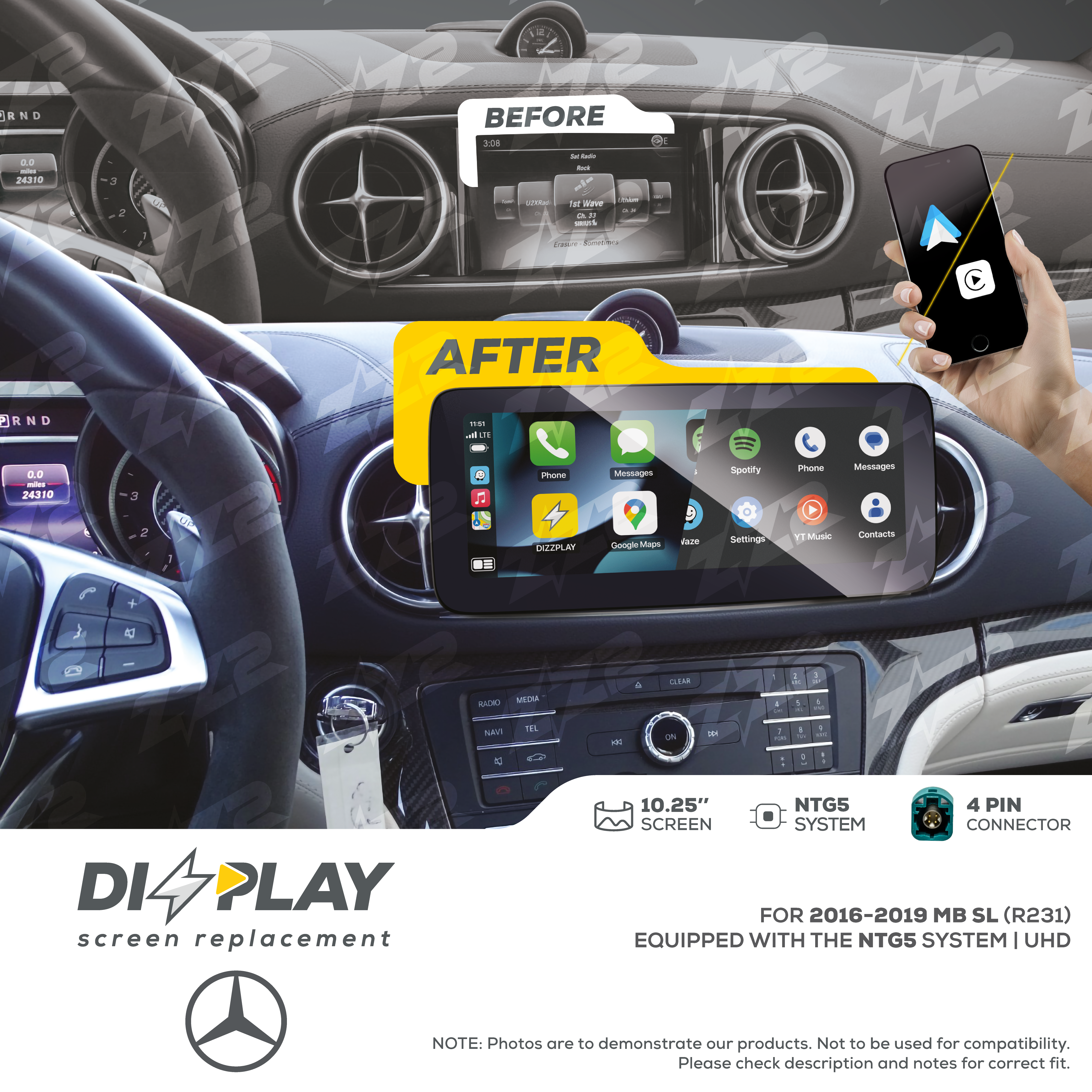 10.25" DIZZPLAY for MB SL (R231) 2016-2019 equipped with the NTG5 - UHD.