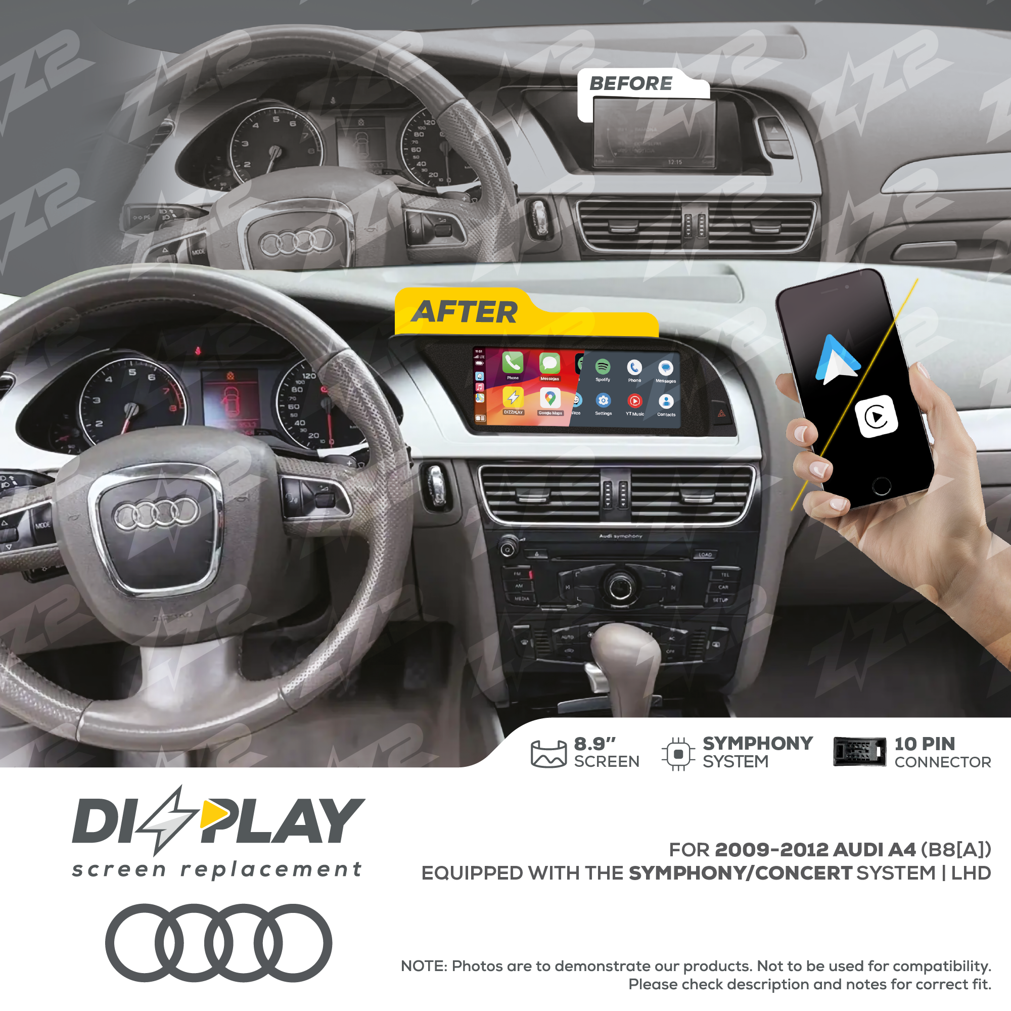 8.9" DIZZPLAY for AUDI A4/S4 (B8[A]) 2009-2012 equipped with the Symphony/Concert system - LHD