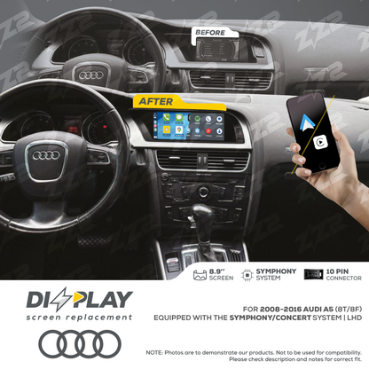 8.9" DIZZPLAY for AUDI A5/S5 (8T/8F) 2008-2016 equipped with the Symphony/Concert system - LHD