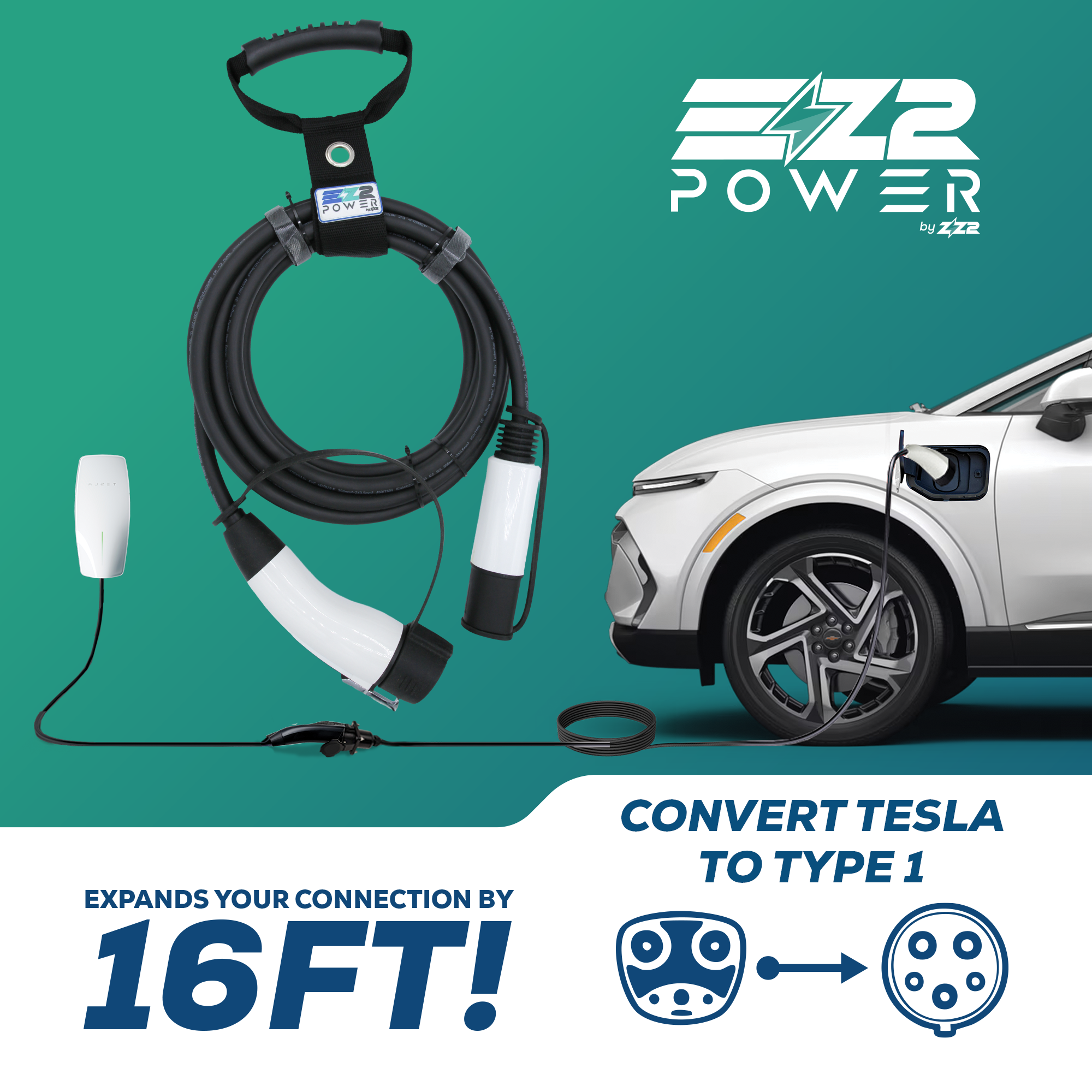 Tesla To Type 1 Convert and Extension Cable/Cord for EV Vehicles